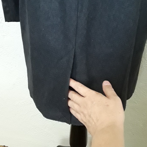 Long coat • Grey wool, black faux leather.  Small - Picture 6 of 8